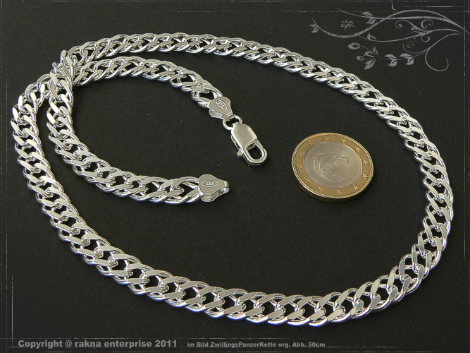Twin curb chains 925 sterling silver width 8mm  massiv